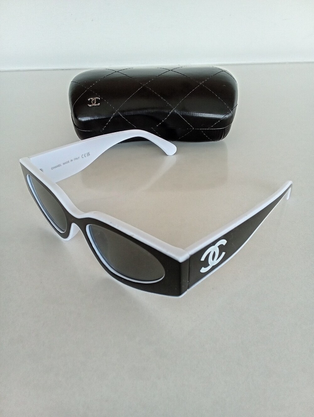 Chanel CC Black White Cateye Sunglasses